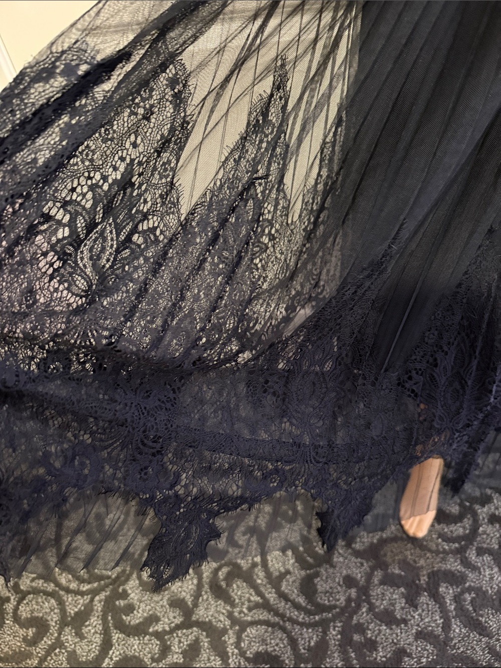 New Ultra pink Black Lace-Panel A-Line Midi Skirt - Picture 6 of 7
